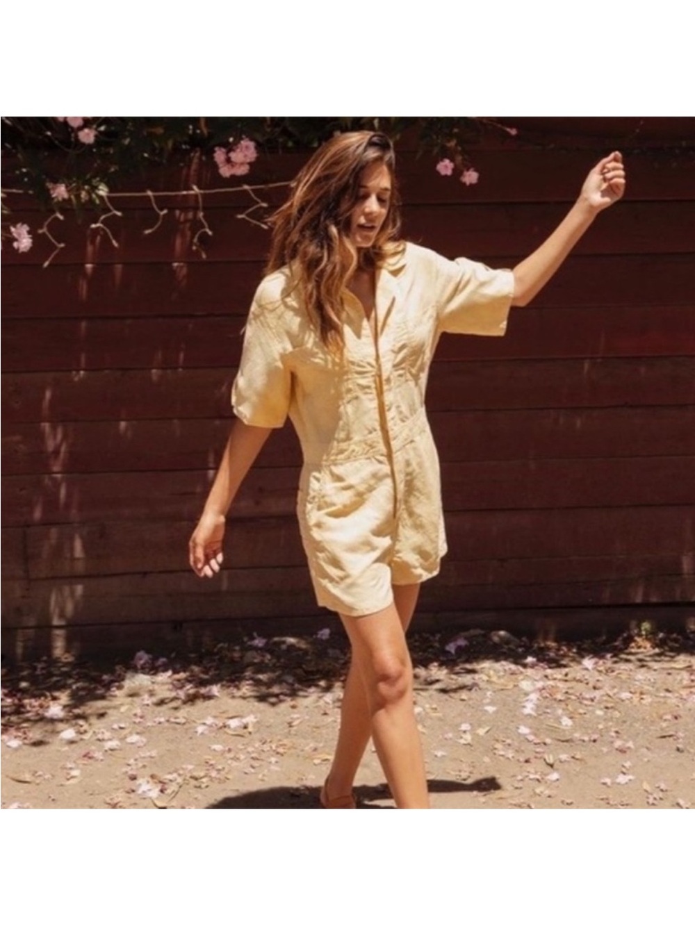 Christy Dawn Pale Yellow Button-Front Jumpsuit